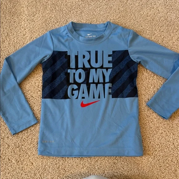 Nike Light Blue Long-Sleeve 'True To My Game' Dri fit tee w/ Navy & Red, size 5 - Picture 1 of 4